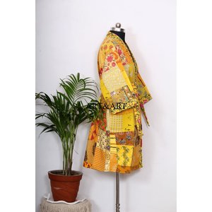 Albornoz de seda indio multicolor surtido, estilo kimono, Kantha, ropa de dormir al por mayor, vestido maxi de patchwork hecho a mano para verano - Product Image 5