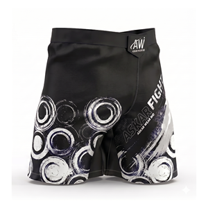 Shorts MMA noirs pour homme ASKAR WEAR IND, impression par sublimation, séchage rapide, polyester, vêtements d'arts martiaux mixtes, taille adulte, coupe régulière - Product Image 2