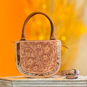 Venus Leathers Were Hot Selling Western Handmade Letter Pattern Floral Genuine Leather Crossbody Tote Zipper Closure 45-55cm - Product Image 1