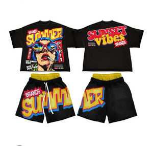 Ensemble streetwear d'été unisexe pour hommes et femmes, mode urbaine, survêtement léger et respirant en coton, t-shirt - Product Image 4