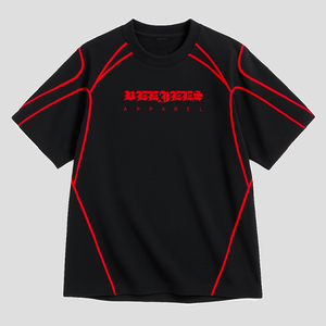 <b>Mens</b> Apparel Black Short Sleeve T-<b>Shirt</b> <b>Red</b> Stitching Sporty Design Quick Dry Jersey Fabric O-Neck Regular Fit - Product Image 1