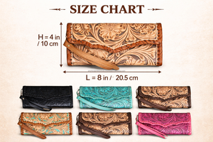 2026 Wholesale New Arrival Floral Carving <b>Tooled</b> <b>Leather</b> Wallet Purse Genuine Cow <b>Leather</b> Card Holder Wristlet Clutch for Women - Product Image 2