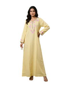 Vestido Caftán Amarillo Bordado para Mujer, Caftán Largo con Detalles Florales en Resham, Traje Tradicional para Fiestas y Bodas - Product Image 1