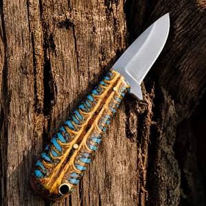 Edge Master Manufacture Industrial Custom Handmade Skinner Knife Pine Cone Resin Handle D2 Steel Fixed Blade <b>Leather</b> Sheath - Product Image 4