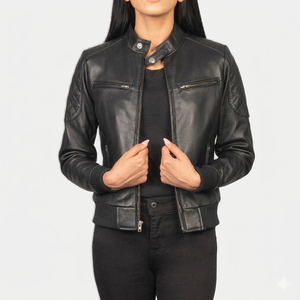 Women High Quality Vintage Black Leather Real Cow Skin Leather <b>Motorcycle</b> <b>Jacket</b> For Women Custom Women Black Leather <b>Jacket</b> - Product Image 1