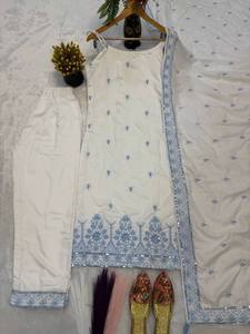 Women Embroidered Straight Kurta Pant Dupatta Set Cotton Salwar Kameez <b>Suit</b> for Wedding Party Daily Wear - Product Image 6