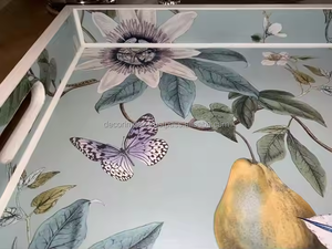 Bandeja de madera impresa de diseñador floral hecha a mano, compra de suministros de catering de madera decorativos para servir comida - Product Image 4