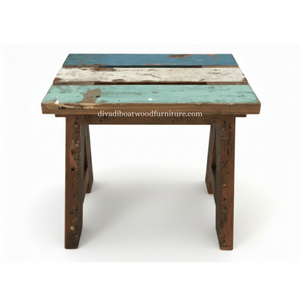 Banc artisanal avec espace de rangement en bois de bateau recyclé couleur naturelle pour mobilier de jardin extérieur multicolore - Product Image 3