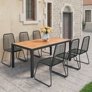 Set da Pranzo in WPC e Alluminio Nero e Marrone con Rattan in PVC e Acciaio per Uso in Giardino - Product Image 1