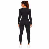 Ensemble de sport côtelé léger de haute qualité pour femme – Legging de yoga couleur unie et T-shirt de course confortable à compression frontale pour la gym
