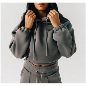 Conjunto Deportivo con Capucha para Mujer, Color Sólido, Corte Holgado, Sudadera de Manga Larga y Pantalones Acampanados con Cordón, Conjunto de Dos Piezas - Product Image 4