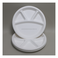 Assiette ronde écologique en bagasse de 12 pouces à 4 compartiments, compatible micro-ondes, couleur blanche, emballage personnalisable pour service de repas
