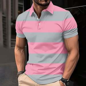 Chemise à manches courtes rayée pour homme, tricotée, décontractée, coupe classique, boutonnée, respirante, polyester/coton, golf, noir/gris - Product Image 6