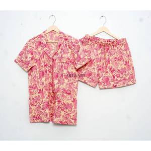 Ensemble de pyjama court d'été pour femmes, imprimé floral, en coton léger, respirant, séchage rapide, confortable et chaud, printemps/été, logo sur le devant - Product Image 3