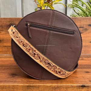 Meilleures ventes Sacs à bandoulière ronds en cuir suédé usiné à la main pour femmes Sacs à main de créateur tendance pour dames Cantine - Product Image 5