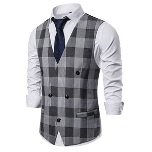 Chaleco Formal de Negocios para Hombre, Personalizado, a Cuadros, Cuello en V, Corte Entallado, Tela de Lana, Impermeable, Cierre de un Solo Botón, para Usar en Capas - Product Image 3