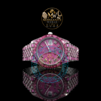 Montres de luxe vintage pour hommes, quartz rose diamanté, date, style hip-hop, serties de pierres, idéales pour les fêtes et les événements spéciaux
