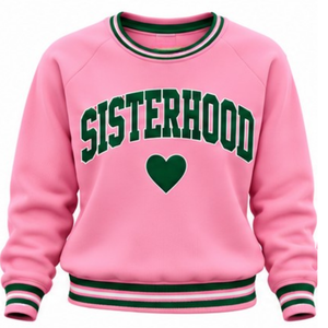 Sudadera Rosa con Diseño de Corazón de Hermandad para Mujer, Cuello Redondo Informal, Tejido de Punto, Manga Larga, Gráfico Personalizado, Moda Femenina - Product Image 1