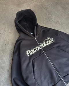 Custom Oversized Cropped <b>Zip</b> Up Hoodie Heavyweight Cotton Fleece Streetwear Full <b>Zip</b> <b>Hooded</b> Sweatshirt with Front Graphic Logo - Product Image 3
