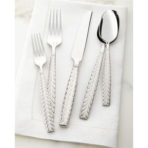 Elegant Silver Stainless Steel Cutlery <b>Set</b> Embossed Wheat Pattern Flatware <b>Set</b> Mirror Polished Knife Fork Spoon <b>Dinnerware</b> - Product Image 1