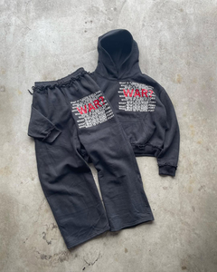 Custom Sweatsuit Flare Sweatpants Jogger Cropped Hoodie Set Distressed Embroidery Patch Acid Washed Vintage <b>Tracksuit</b> - Product Image 6