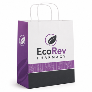 Bolsa de Papel Blanca de Lujo Reciclable EcoRev Pharmacy con Base Reforzada, Asas Retorcidas, Impresión Offset, Bolsa Ecológica para Medicamentos - Product Image 3
