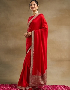 Sari de Seda Pura Bordado al Estilo Bollywood KV - Product Image 4