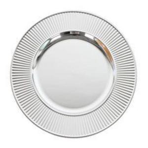Assiette de présentation ronde argentée, bordure classique ornée, en métal poli, vaisselle durable pour les fêtes et les restaurants - Product Image 2