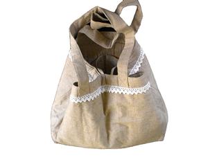 Bolso de mano mezclado de algodón de lino con patrón de letras de color natural Bolsas de compras de encaje - Product Image 1