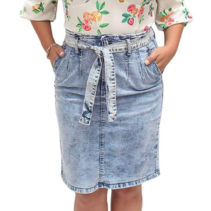 Falda de Mezclilla de Alta Calidad para Mujer, Estilo Retro, Lavado Ácido, Cintura Alta con Cinturón, Corte Ajustado, Bolsillo Delantero, Estilo Urbano - Product Image 3