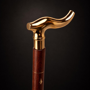 Canne de marche sculpturale en métal, bâton de marche en bois poli, élégante canne de gentleman, style vintage décoratif, fabriquée à la main - Product Image 1