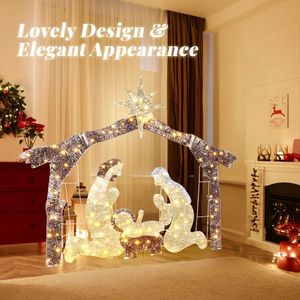 Presepe da Giardino con Tetto Marrone e 190 LED, Decorazione Natalizia con Gesù, Luci di Natale da 6 Piedi - Product Image 5