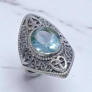 Bague bohème classique en topaze bleue faite à la main, argent sterling 925, grande taille, forme poire, prix de gros, bijoux - Product Image 3