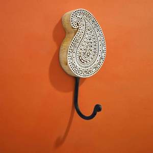 Wooden Block Print <b>Key</b> Holder with <b>Hooks</b> for <b>Wall</b> Decorative <b>Wall</b> Mounted <b>Key</b> Chain Holder for Home Decor - Product Image 3
