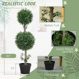 Ensemble de 2 arbres artificiels en buis en pot, plantes artificielles vertes pour l'intérieur et l'extérieur, salon, décoration de la maison, durables - Product Image 4