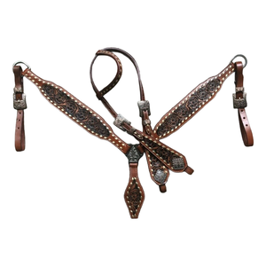 Ensemble de têtière et de collier de poitrail pour cheval occidental ROYAL INTERNATIONAL de haute qualité en cuir véritable pour l'équitation - Product Image 1