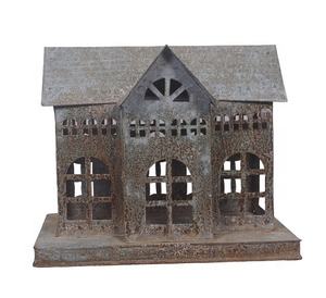 Maison d'oiseau design gris rustique fait à la main cabane suspendue décorative en métal galvanisé pour la maison ou l'ornement de Noël - Product Image 1