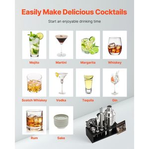 Juego de Coctelería de Acero Inoxidable de 13 Piezas, Herramientas de Bar con Soporte de Bambú, Kit de Bartender para Martini, Accesorios que Incluyen Cuchara Mezcladora - Product Image 4