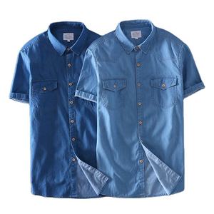 เสื้อเชิ้ตเดนิมแขนสั้นขายส่ง ผ้าฝ้ายลำลอง ติดกระดุม สำหรับฤดูร้อน ใส่ทำงานกลางแจ้ง คุณภาพดี น้ำหนักเบา - Product Image 1
