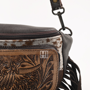 Sac banane vintage en cuir de vachette embossé, sac bandoulière avec franges en daim - Product Image 4