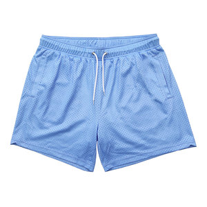 Pantalones Cortos Deportivos para Hombre, Color Azul Claro, Malla Transpirable, Cintura con Cordón, 100% Poliéster, Color Sólido, con Bolsillos - Product Image 1