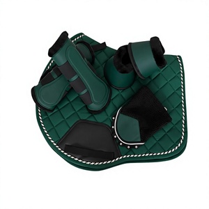 Ensemble de tapis de selle matelassé vert pour dressage et saut d'obstacles, protège-étriers, protection pour chevaux, équipement équestre personnalisé pour l'entraînement - Product Image 1