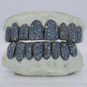Custom VVS Moissanite Grillz Color Stone <b>Top</b> Bottom Eight Sterling Silver Gold Plated Iced Unisex Hip Hop Dental Jewelry Party - Product Image 1
