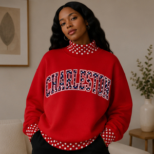Sweat-shirt pull-over pour femme, style universitaire Charleston, avec patch graphique en chenille personnalisé OEM, couleur blanc cassé, vente en gros - Product Image 2