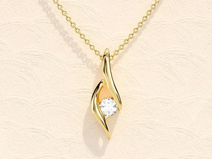 Collar con Colgante de Diamante Cultivado en Laboratorio, Corte Brillante Redondo, Color Amarillo Dorado, de Lujo - Product Image 2