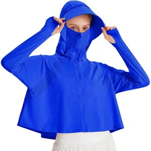 Veste courte à manches longues pour femme, respirante, écologique, à séchage rapide, ample, avec protection pour le visage, en spandex/nylon, pour le yoga et les activités de plein air - Product Image 6