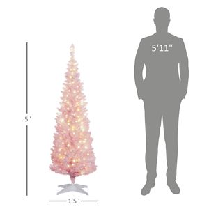 Albero di Natale Artificiale Sottile da 1,5 m con Luci LED Bianco Caldo e Rami Innevati Rosa - Decorazioni Natalizie - Product Image 3