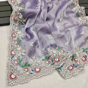 Party Wear Embroidery <b>Saree</b> with Treads Coding & Sequins Work - Product Image 5