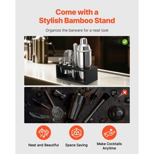 Set da Cocktail in Acciaio Inox 13 Pezzi con Supporto in Bambù, Kit da Barman per Martini e Cucchiaio Miscelatore - per Miscelare Cocktail e Drink - Product Image 5