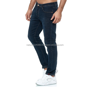 Logotipo personalizado de alta calidad 100% tela de mezclilla azul oscuro lavado recto de talla grande holgado Casual Mid Jeans para hombre precio barato pantalones de niño - Product Image 1
